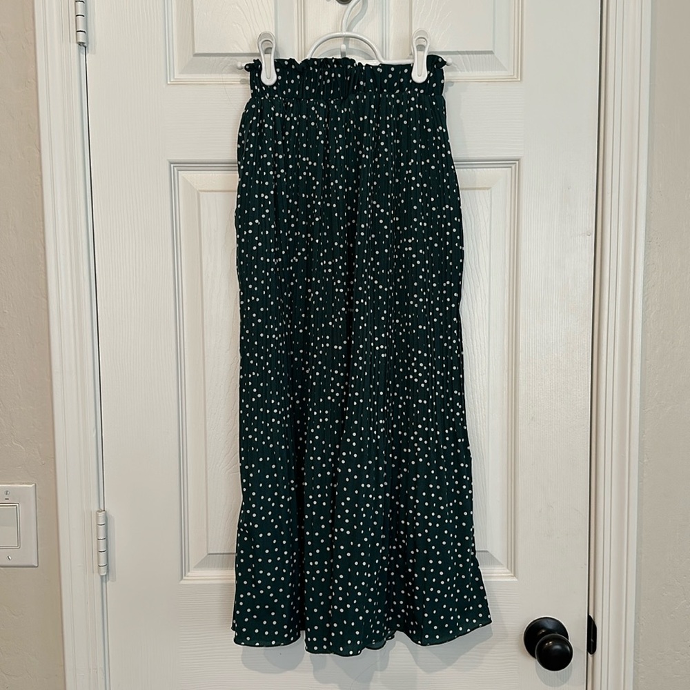 EXLURA Womens High Waist Polka Dot Pleated Skirt Midi Swing Skirt with Pockets